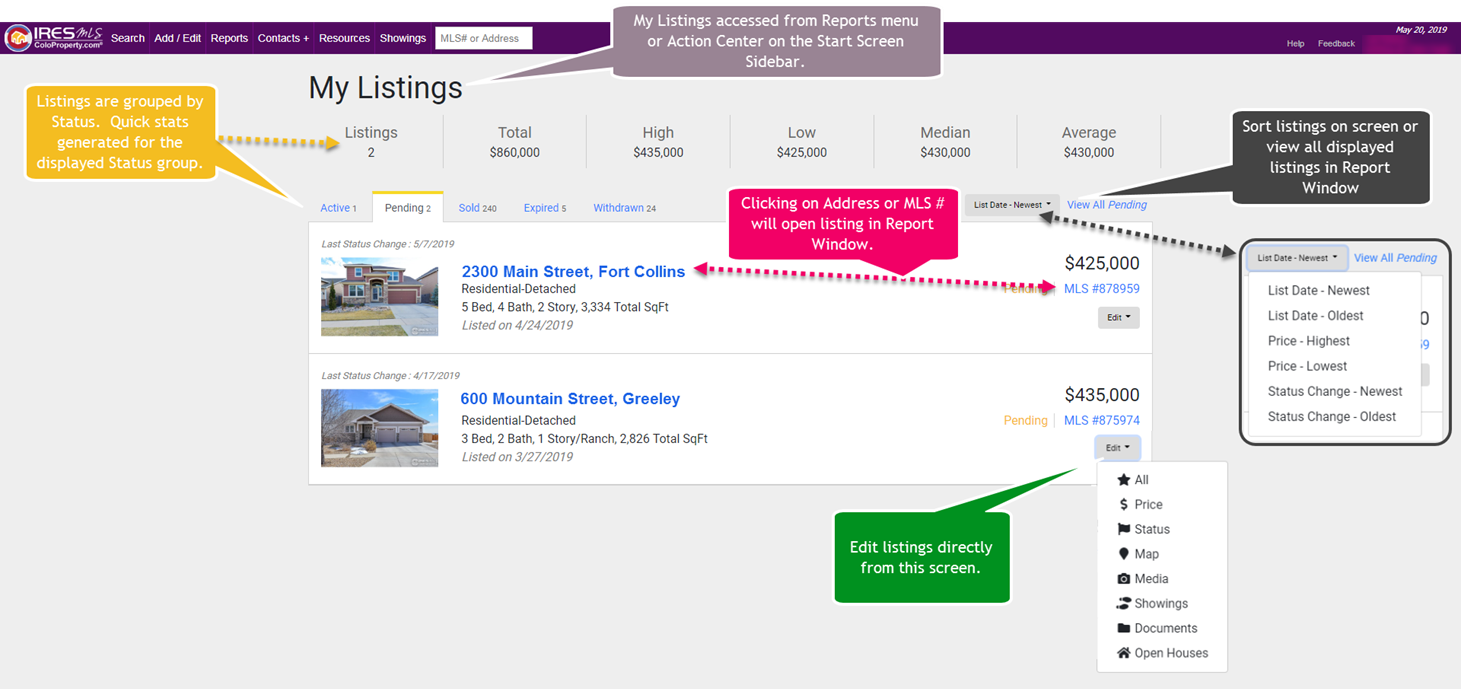 My Listings Screenshot