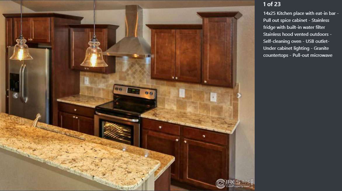 Kitchen listing with descriptive captions